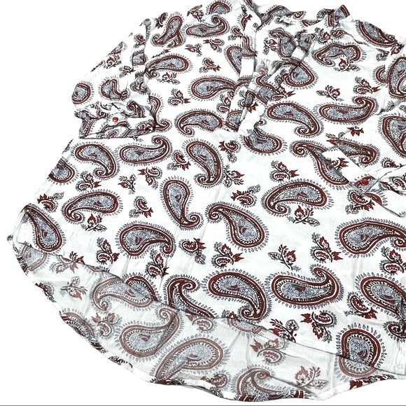 Antilia Femme size large cream red blue paisley 3/4 sleeve top deep Vneck EUC - Picture 6 of 13